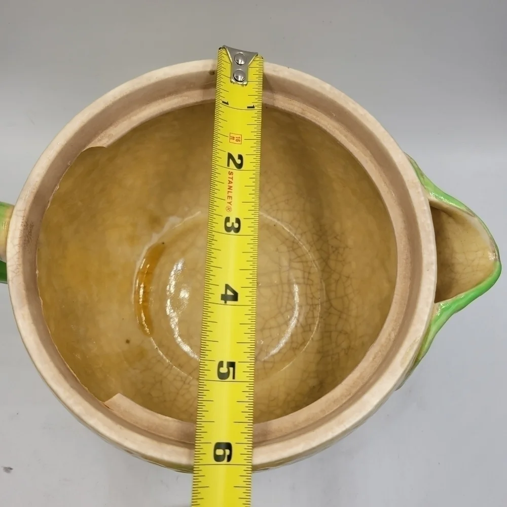 Vintage Mid Century Ceramic Lemon Pitcher and Lid in Yellow and Green Japan